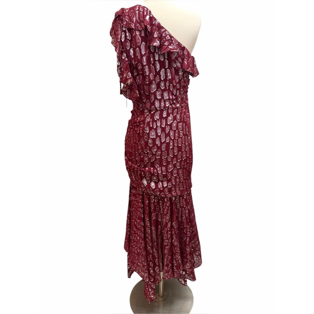Veronica Beard Leighton Silk One Shoulder Dress Ruche Ruffle Ruched Size 8 - Picture 3 of 16